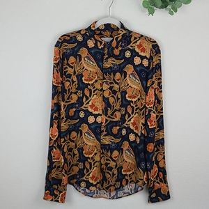 Zara Man Birds Shirt Long Sleeve Print Small